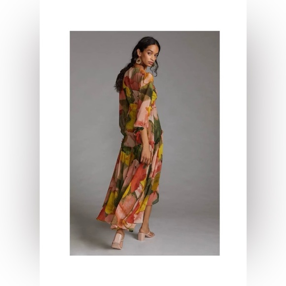 NWT Anthropologie Hutch Geo Wrap Maxi Dress XXS Floral $198 HTF Lined 2XS Pink - Picture 2 of 4